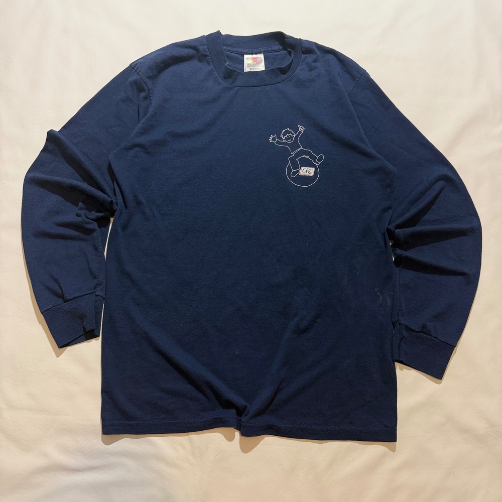 Fruit of the Loom Long Sleeve T-Shirt Men M Navy Blue 90s Graphic Play Purpose